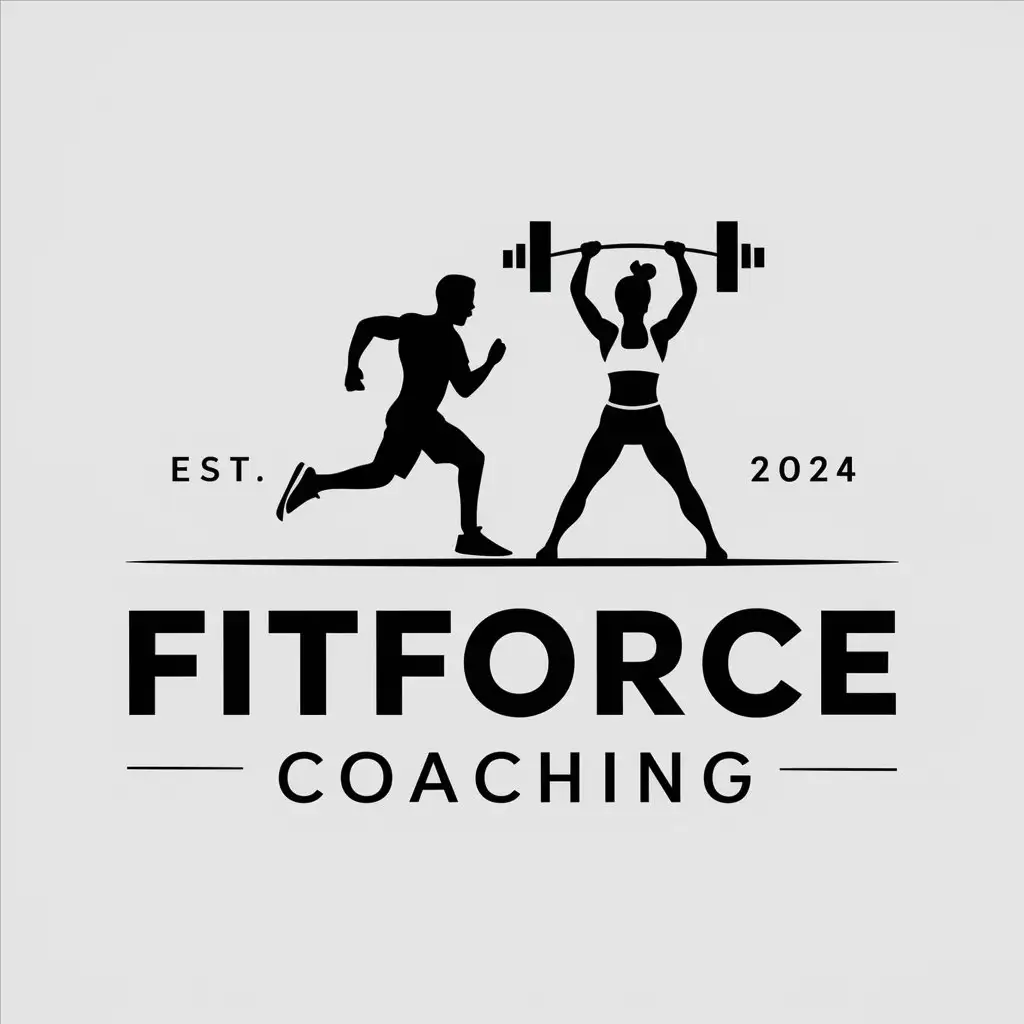 LOGO Design For FitForce Coaching Man Running and Woman Lifting Weights in Sports Fitness Theme