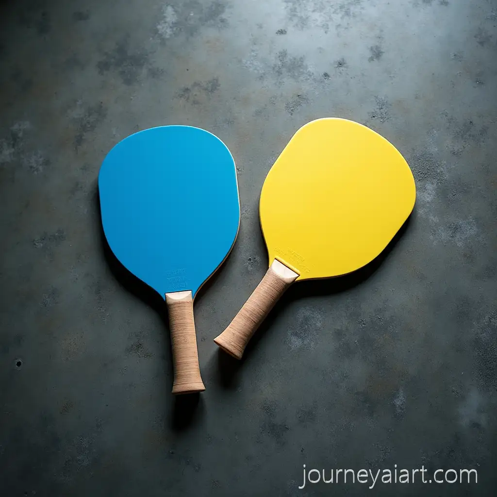 Photorealistic-Blue-and-Yellow-Paddle-Rackets-on-Dark-Gray-Concrete-Floor