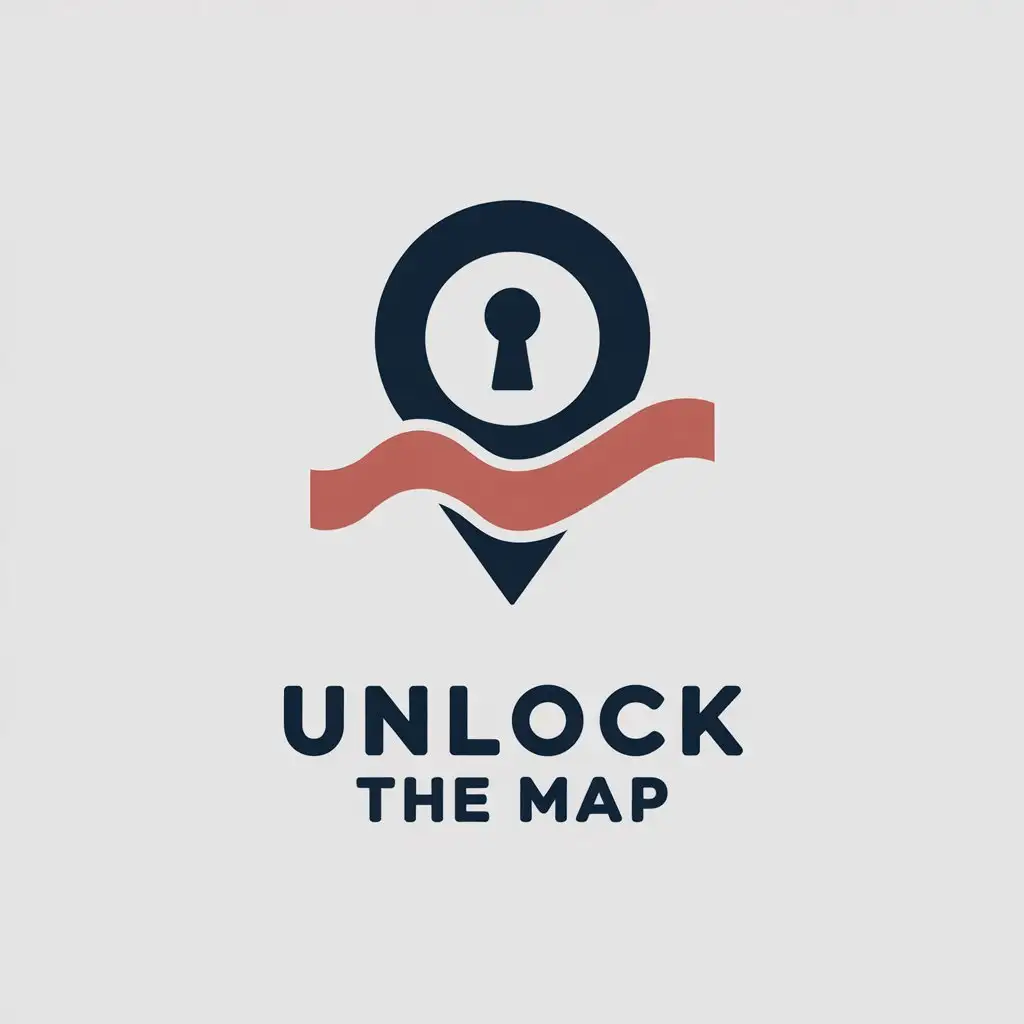 LOGO Design for Unlock the Map Map Pin with Keyhole and Minimalist Wave in Navy and Terracotta for Travel Industry