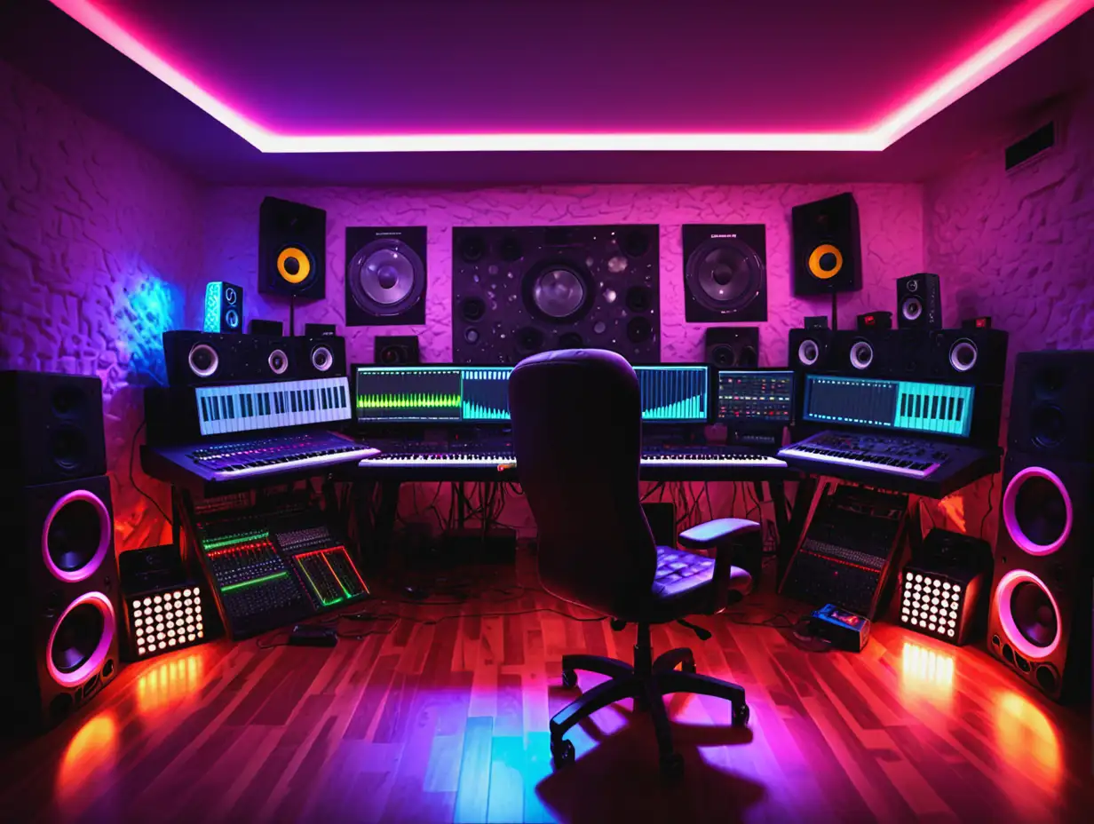 Vibrant EDM Music Home Studio with Dynamic Lighting