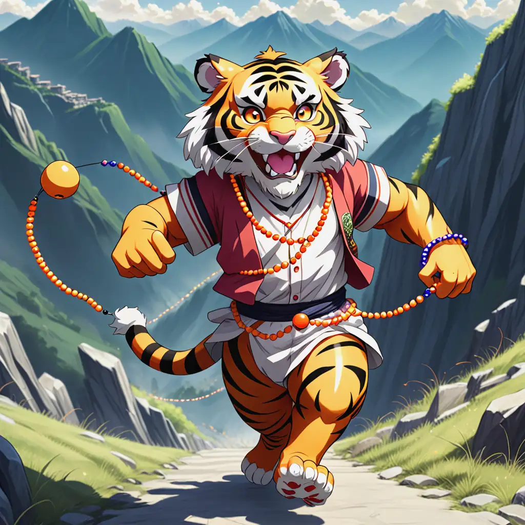 Majestic-Anime-Tiger-in-Mountain-Adventure-with-Beaded-Necklace