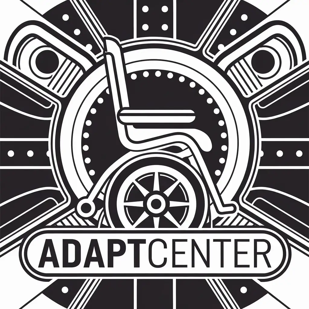 a vector logo design,with the text "Adaptcenter", main symbol:wheels chair and vehicle,complex,be used in Automotive industry,clear background