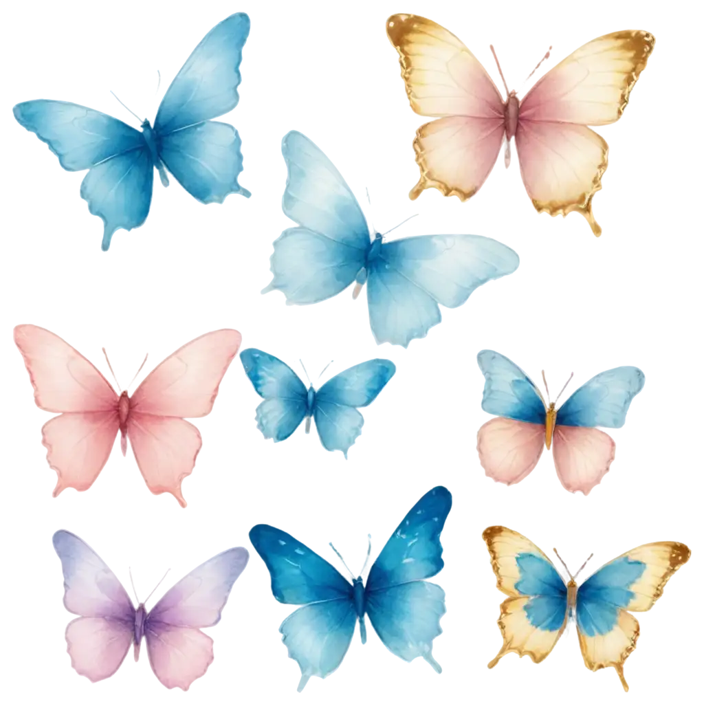 Light-Blue-Pink-and-Gold-Watercolour-Butterflies-PNG-Image-Ethereal-Beauty-in-Digital-Art