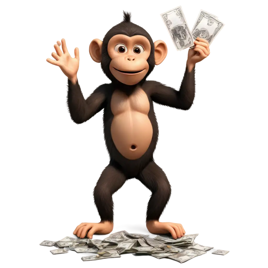 Monkey-Counting-Money-and-Dancing-PNG-Image-Playful-and-Financially-Themed-Illustration