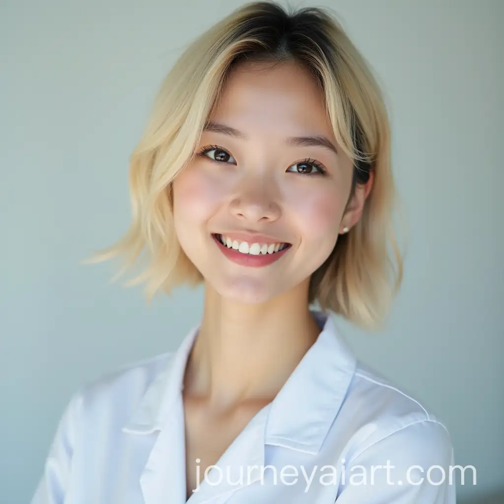 Cute-Asian-Medical-Girl-with-Blonde-Bob-HairstyleAI-Image-Prompt-Expansion-Smiling