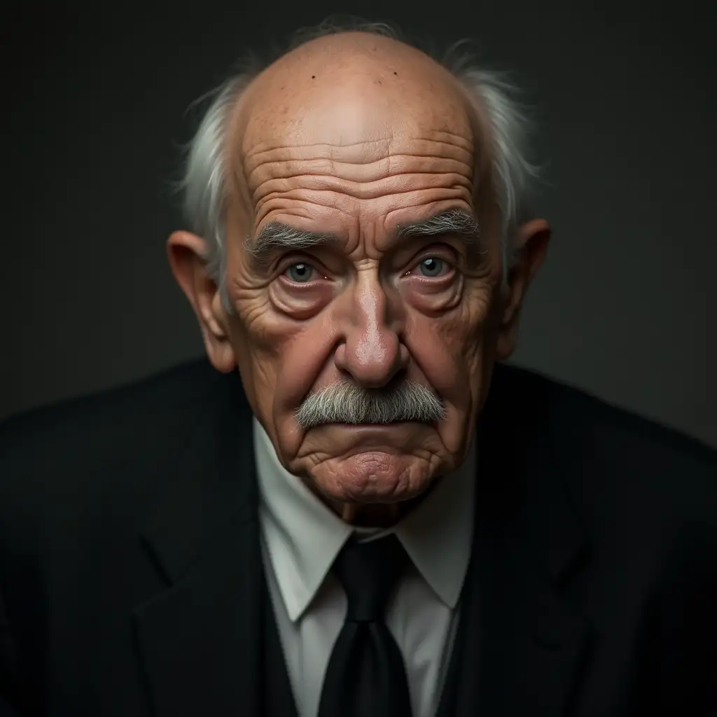 HyperRealistic Portrait of an Elderly Gentleman in Black Suit and Tie