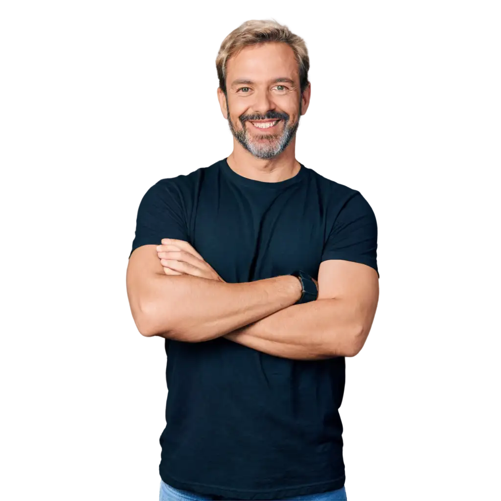 Middle-Aged-Man-with-Blonde-Hair-and-Black-Beard-PNG-Image-Smiling-with-Arms-Crossed