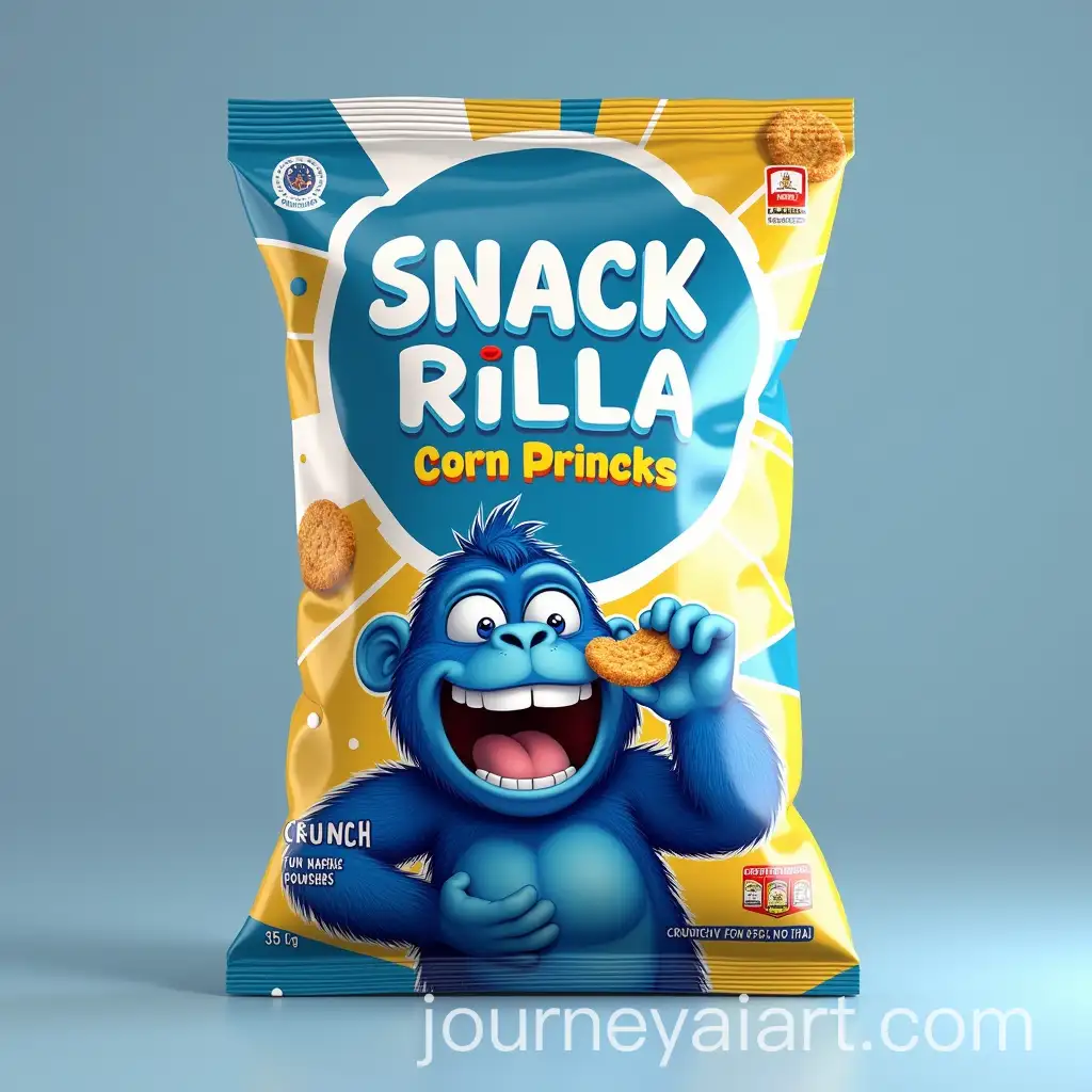 Snack-Rilla-Puffed-Corn-Chips-Packaging-Design-with-Blue-Gorilla-Character