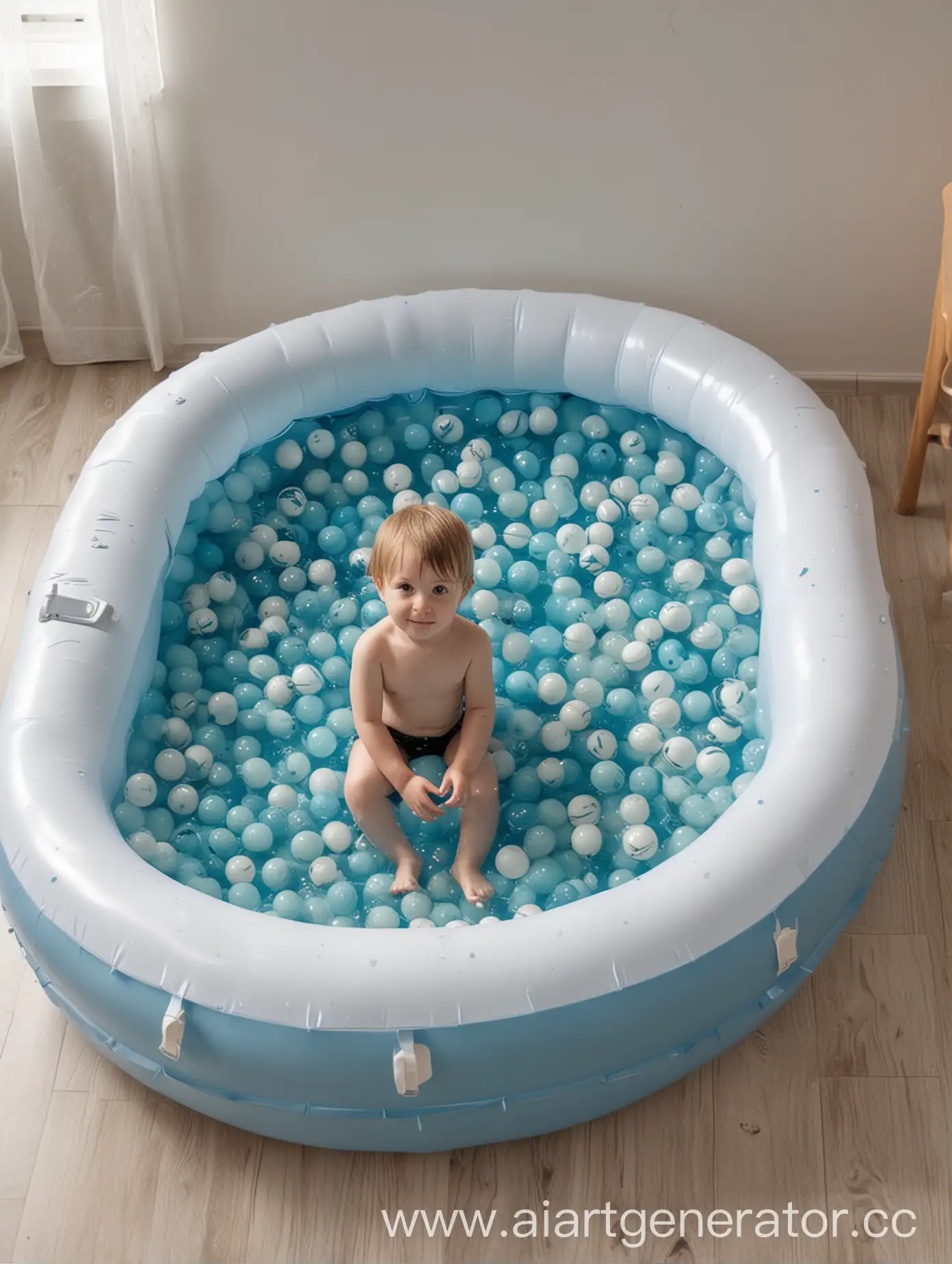 Toddler-Playing-in-Inflatable-Ball-Pit-in-Home-Apartment