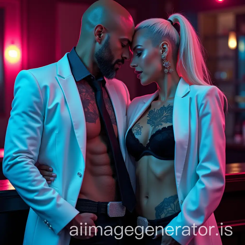 Tattooed-Woman-and-Mature-Man-in-Sultry-Embrace-at-Classy-Bar