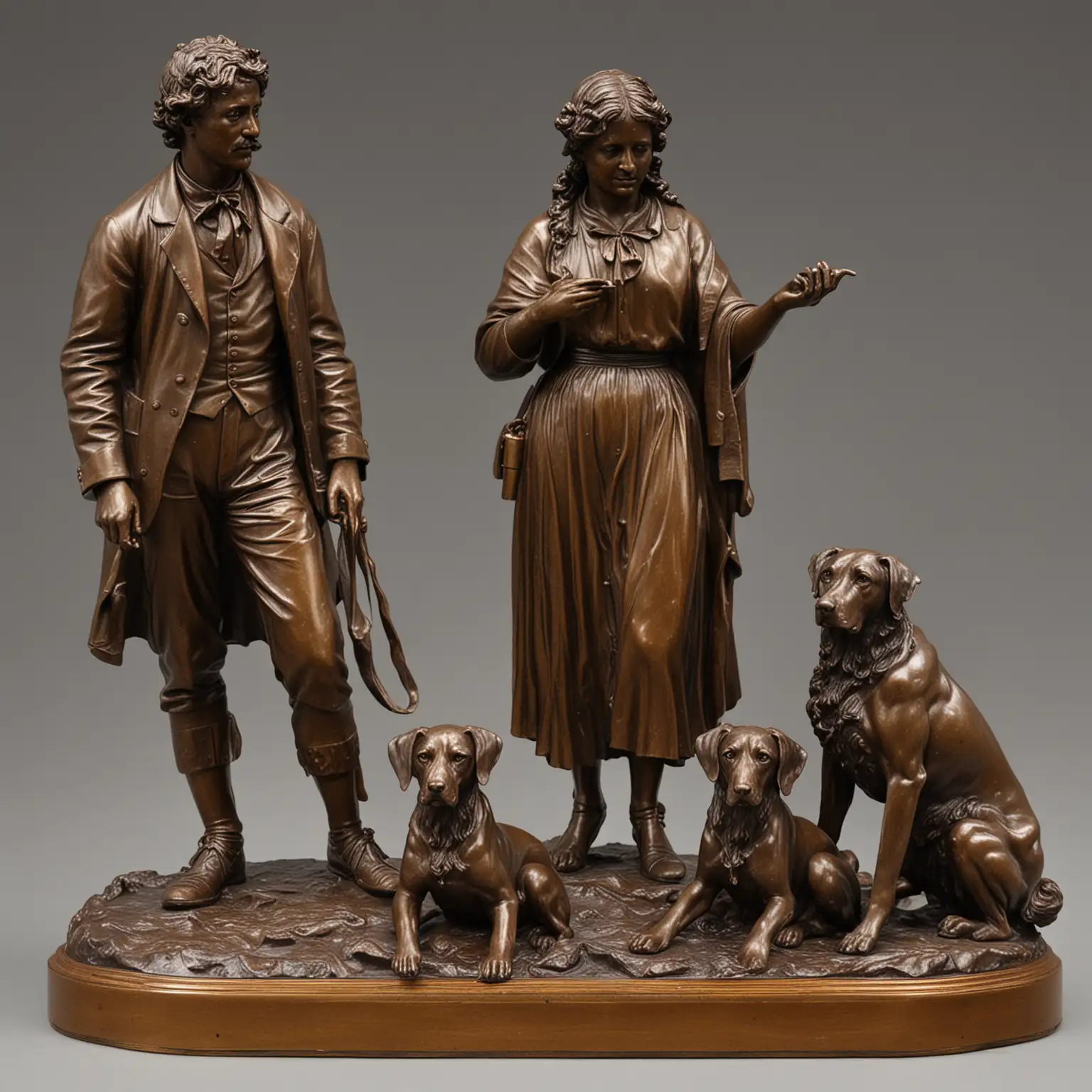 bronze figures by Alfred Louis Barye with dogs and people