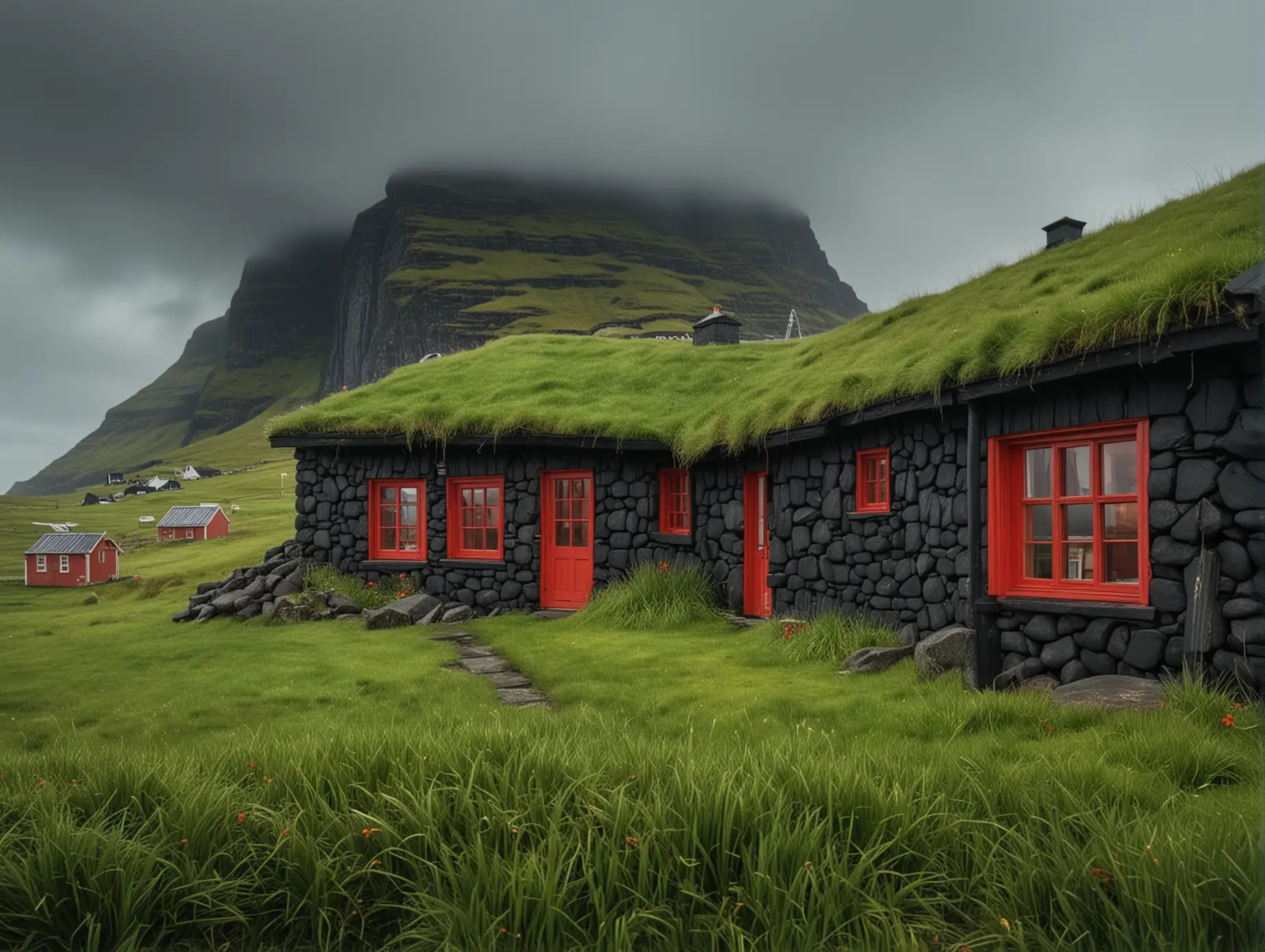 Traditional-Faroe-Island-House-Amidst-Foggy-Ocean-Landscape