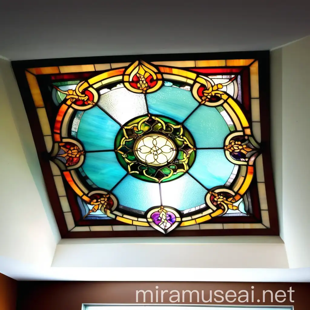 Vibrant Tiffany Stained Glass Ceiling Window in a Cozy Living Room