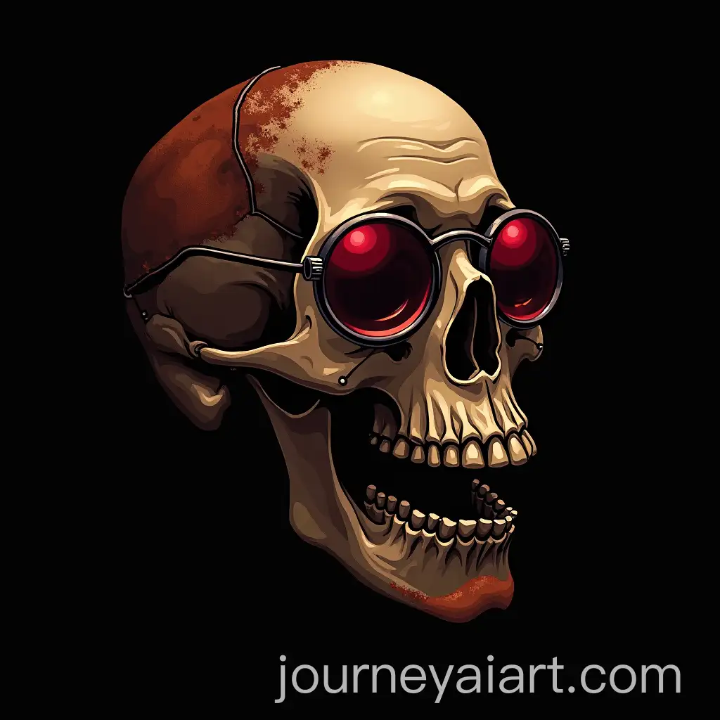 Human-Skull-with-Vintage-Glasses-and-Rusty-Detail-on-Black-Background