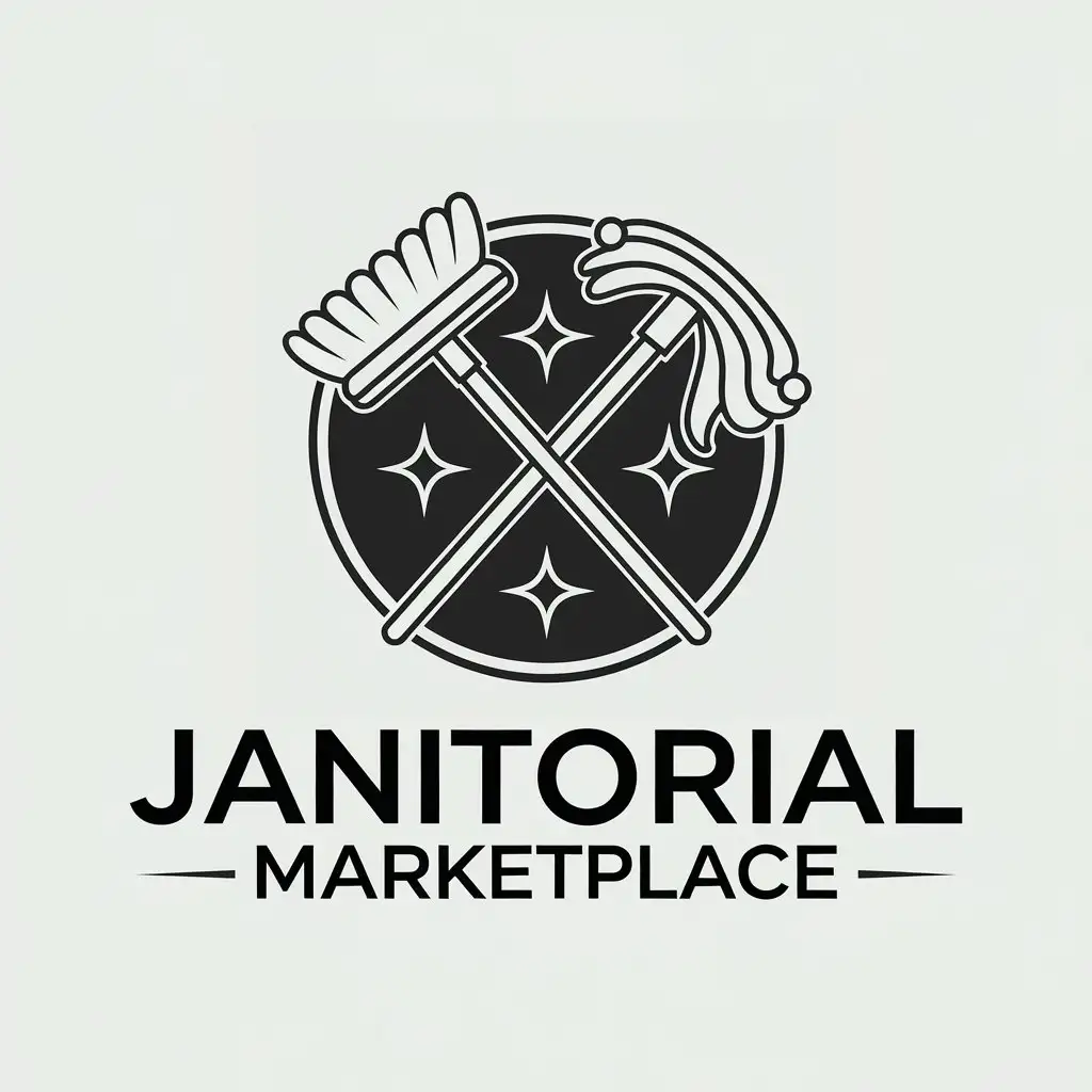 LOGO Design For Janitorial Marketplace Clean Green White with Broom and Sparkle Theme