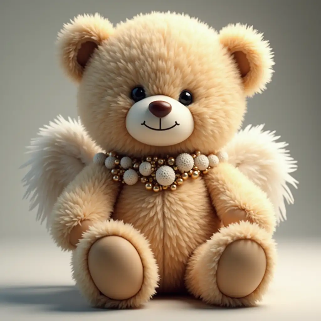 Create a digital photo of a teddy bear with angel costume