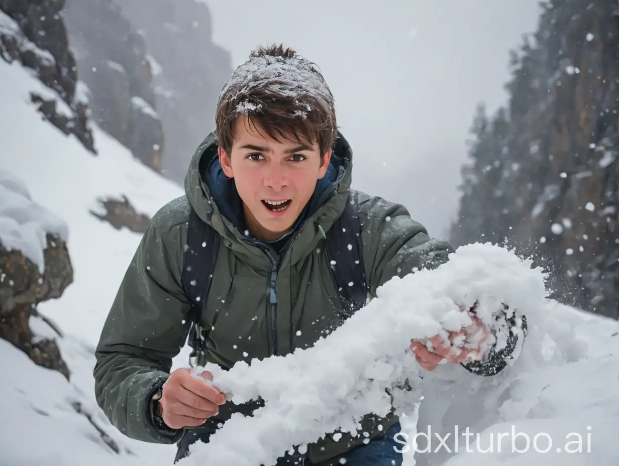 Young-Man-Climbing-Mountain-and-Playing-in-Snow