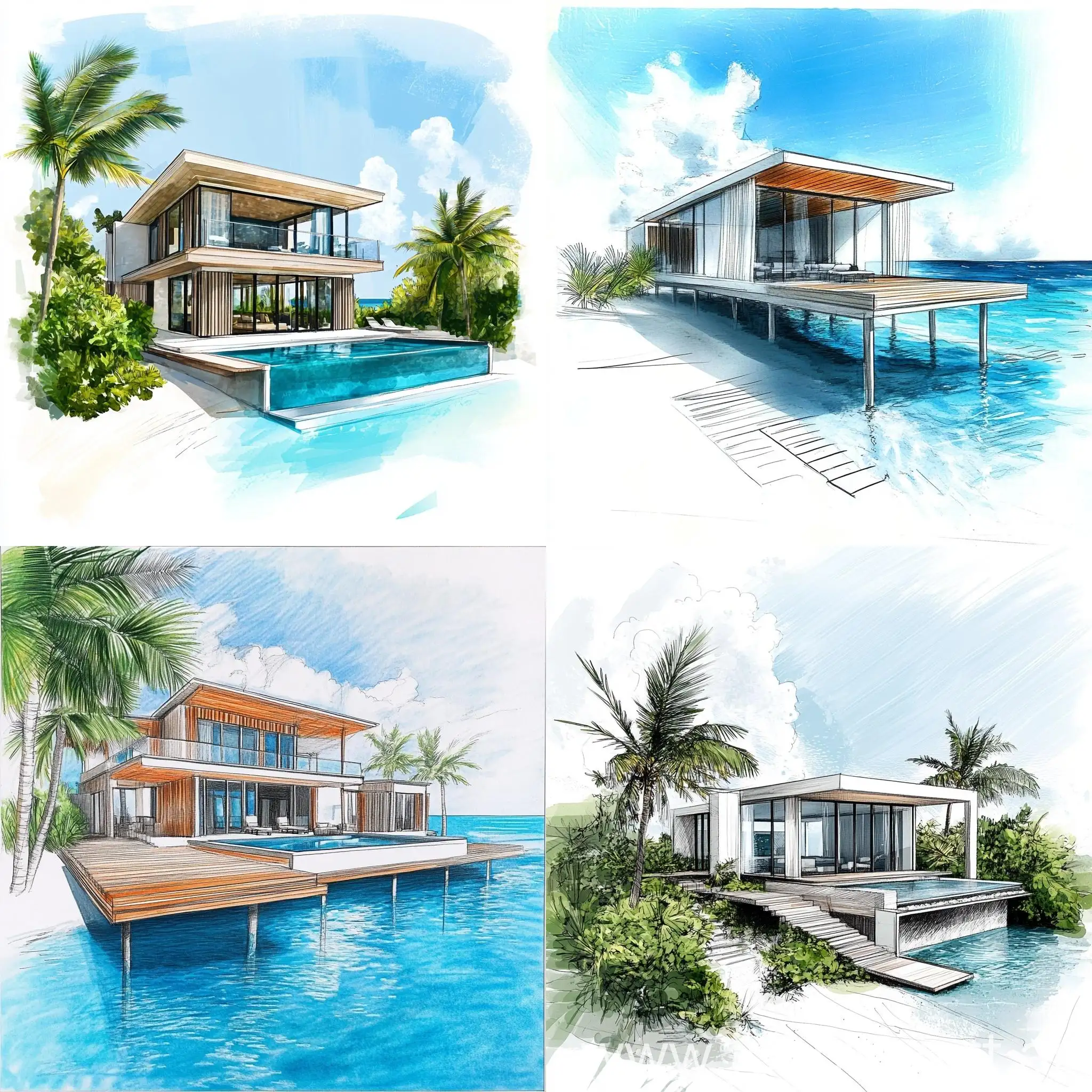 Modern-House-in-the-Maldives-on-Sea-Background