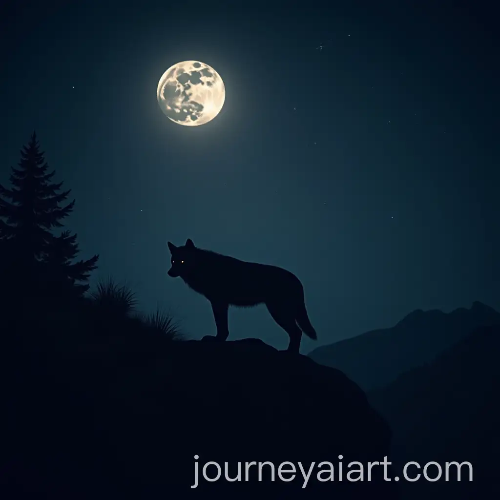 Wolf-Howling-under-Full-Moon-on-Mountain-at-Night
