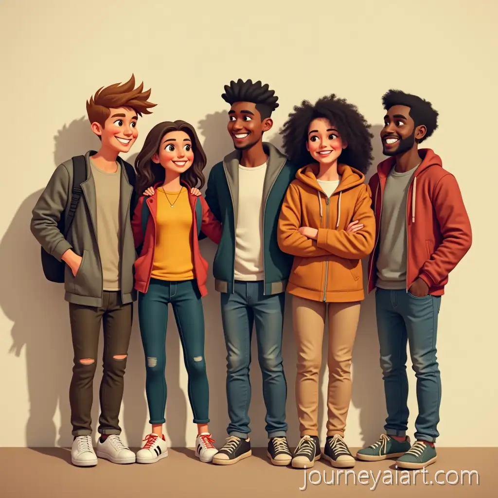 Group-of-Young-Friends-SmilingFriends-smiling-with-shadows-with-Shadows-Casting-Behind-Them