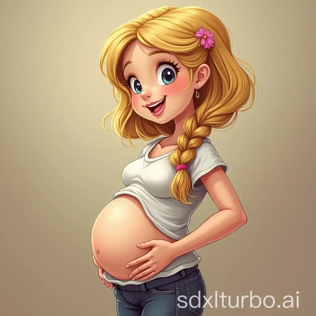 Pregnant-Blonde-Girl-with-Big-Belly-at-Preschool