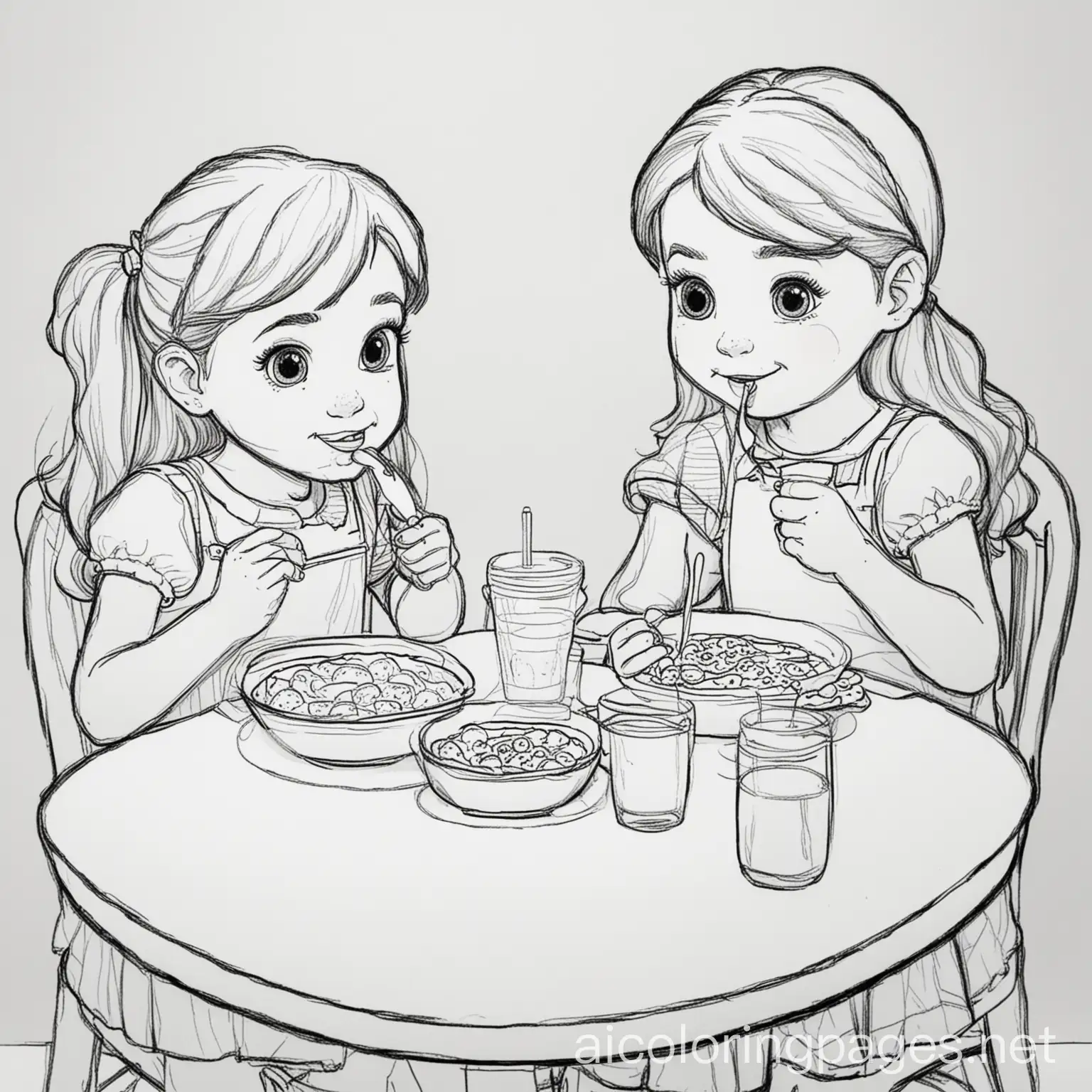 Two-Girls-Enjoying-Breakfast-in-a-Simple-Coloring-Page