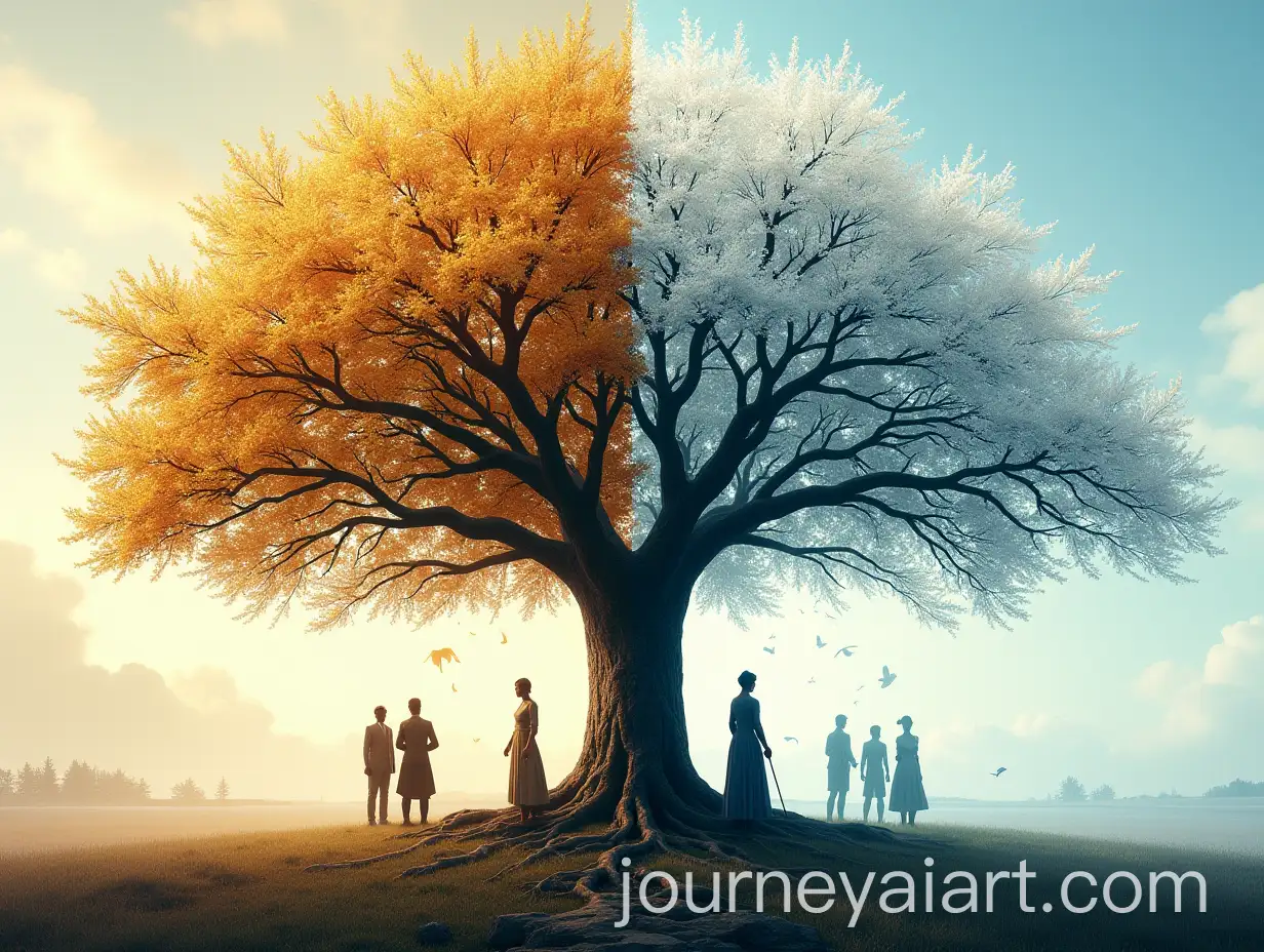 Tree-of-Eternal-Time-Symbolizing-Growth-and-History-Across-Seasons