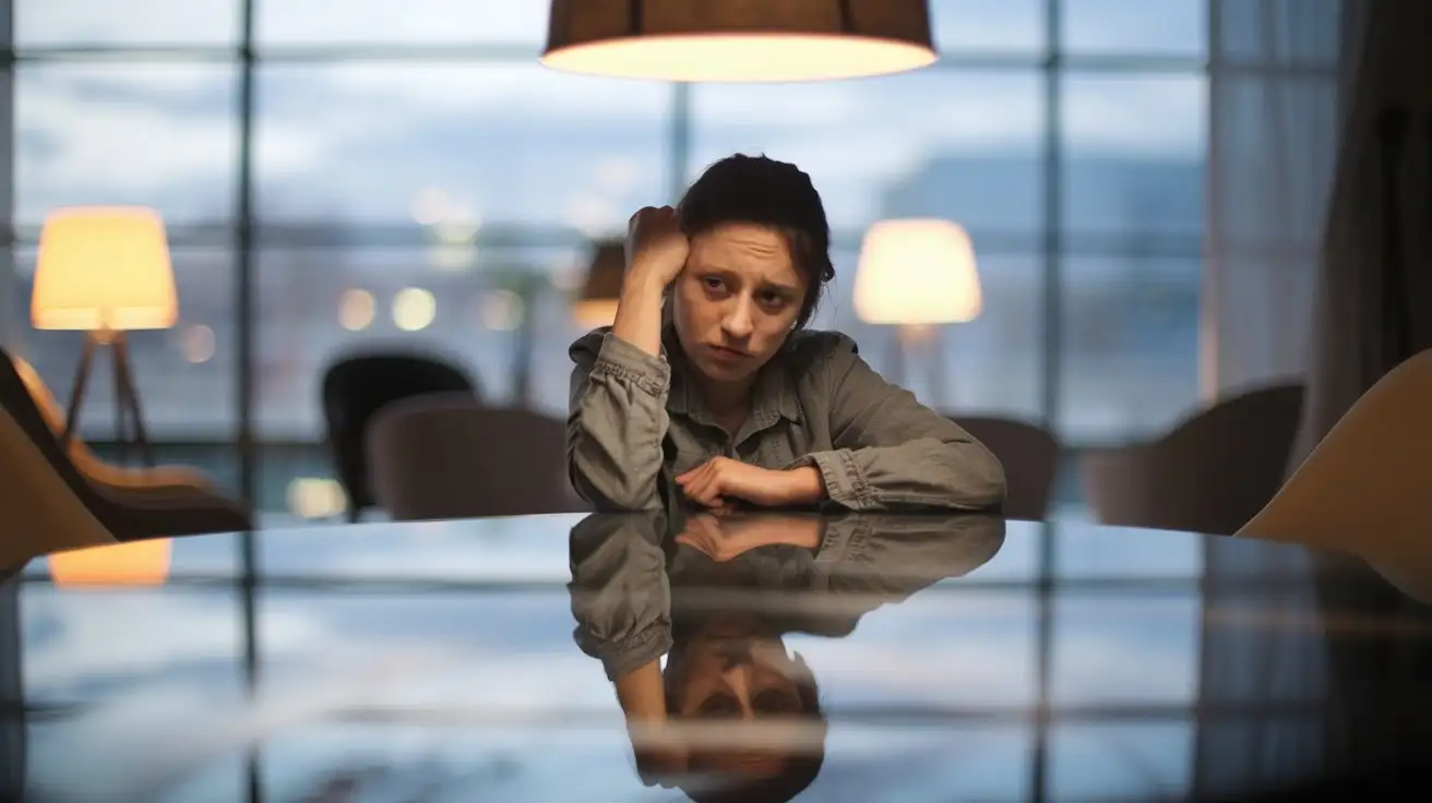 Lonely-Woman-Reflecting-at-Glassy-Table-Shot-on-ARRI-Alexa-35