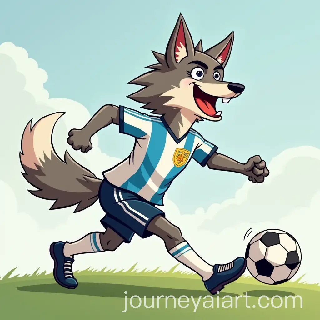 Cartoon-Wolf-as-Argentinas-Football-Star-Number-10