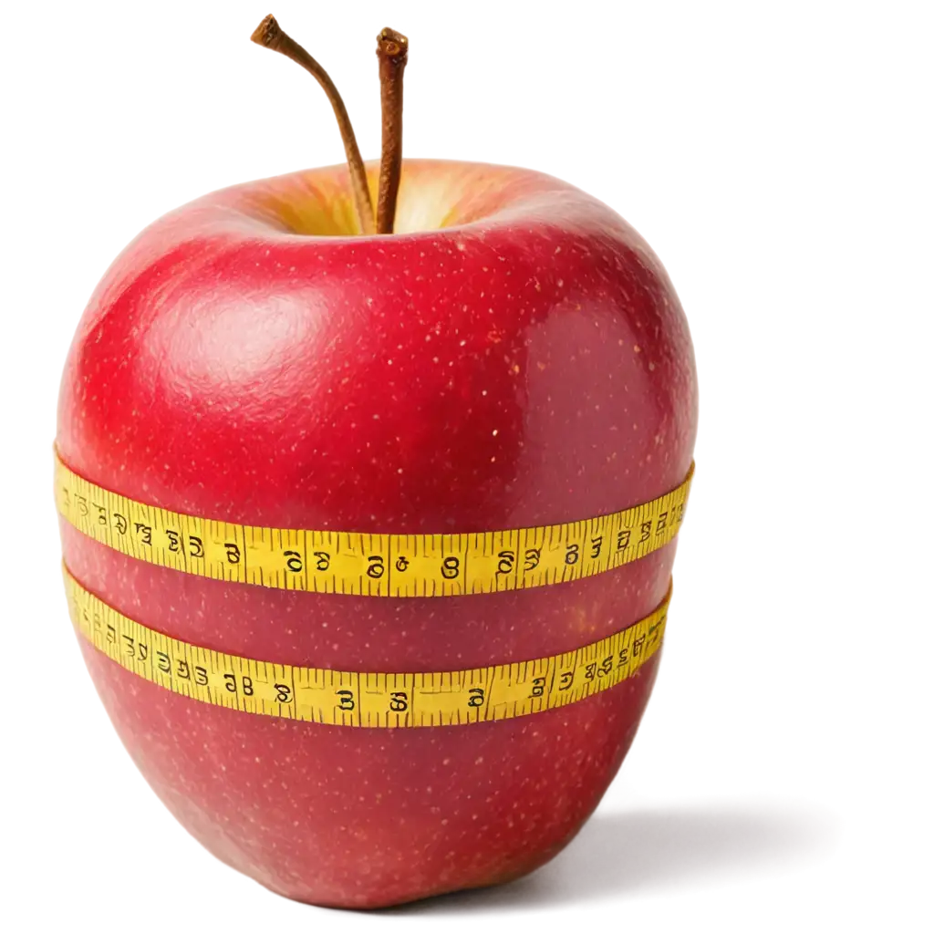 Red-Juicy-Apple-with-Yellow-Measuring-Tape-PNG-Fresh-and-HealthConscious-Image-for-Creative-Use