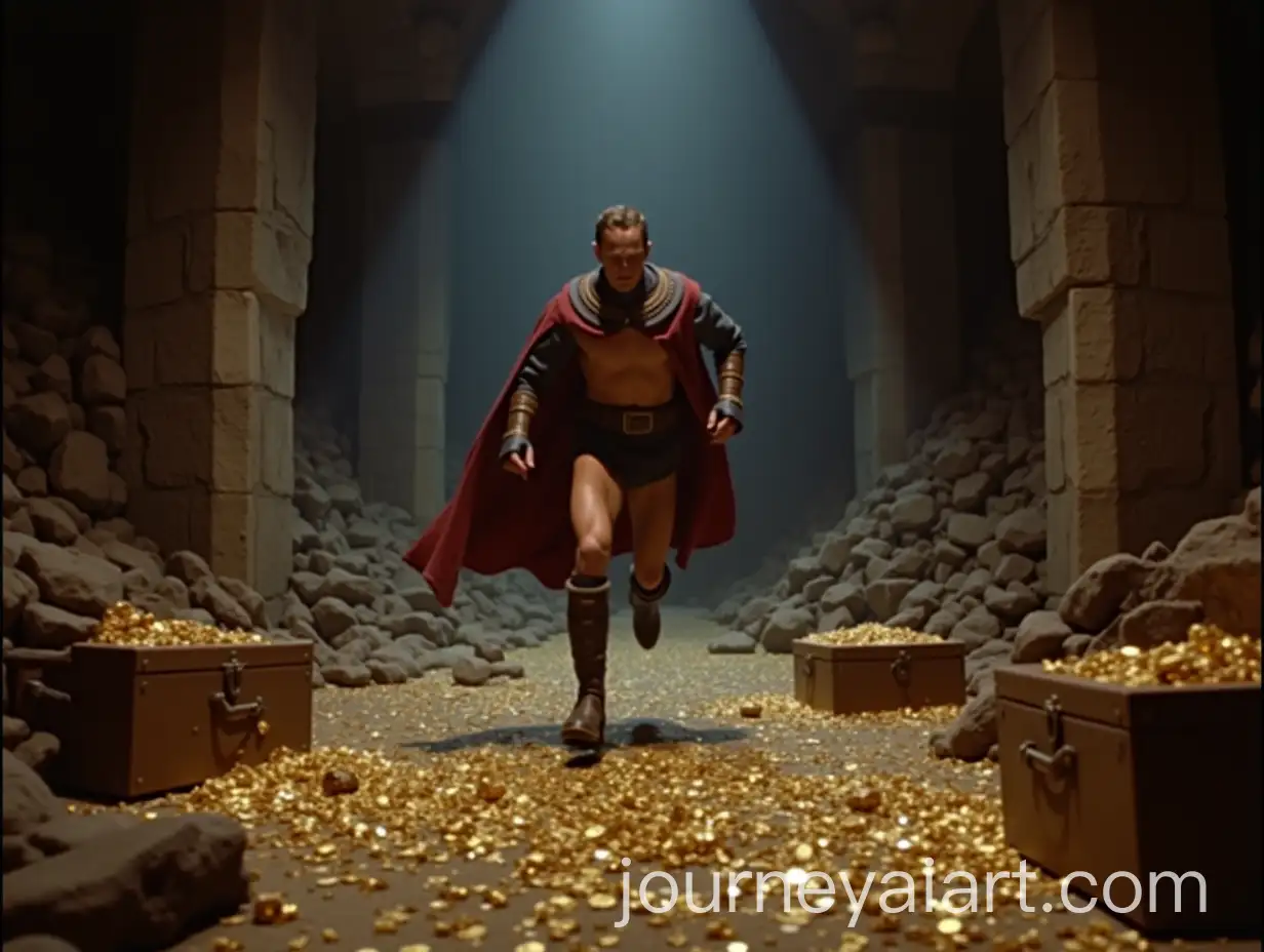 Rogue-Escaping-Collapsing-Dungeon-with-Spilled-Treasure-in-Retro-Cinematic-Style