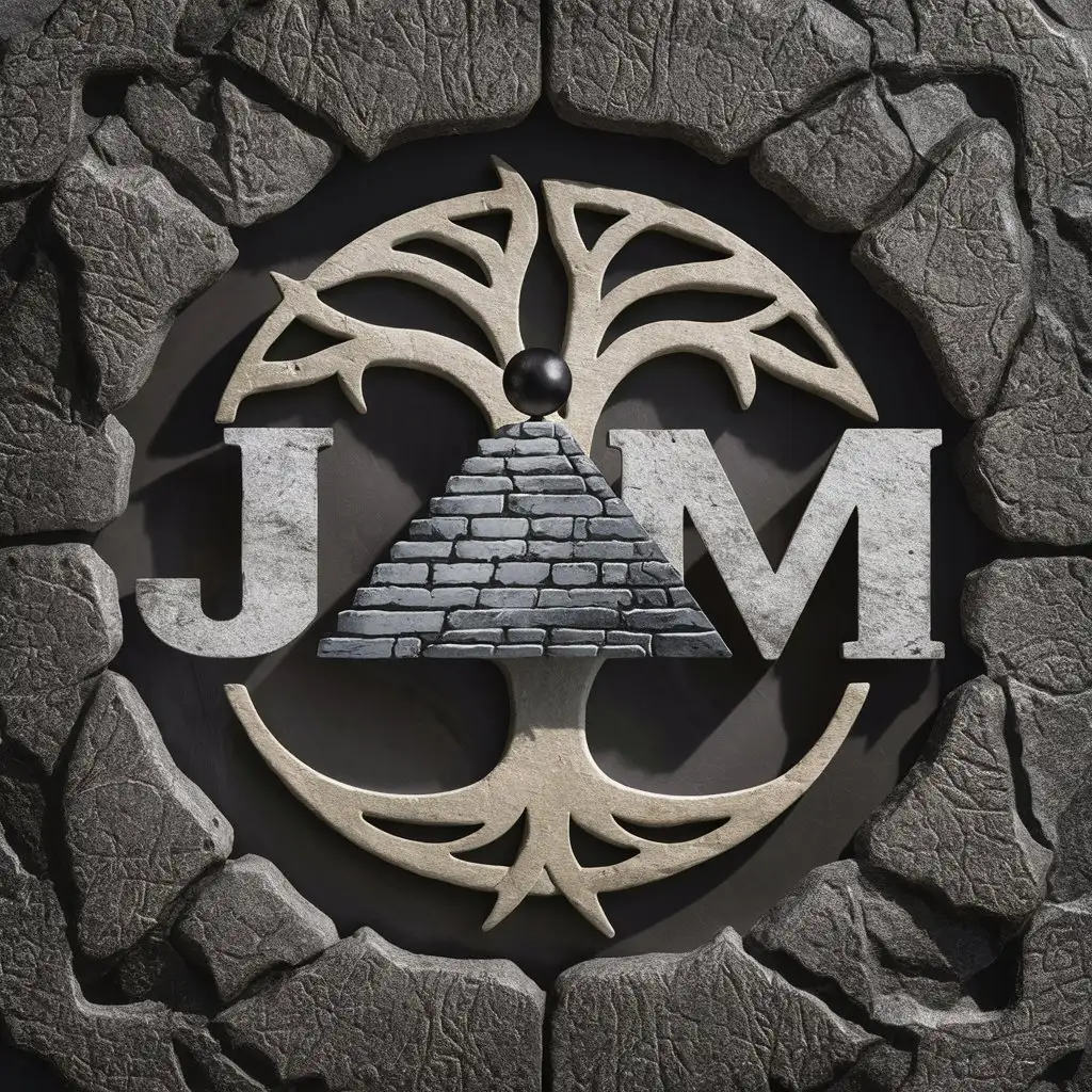 LOGO Design for JDM Stone Material with Tree of Life Symbol and Stylized Pyramid