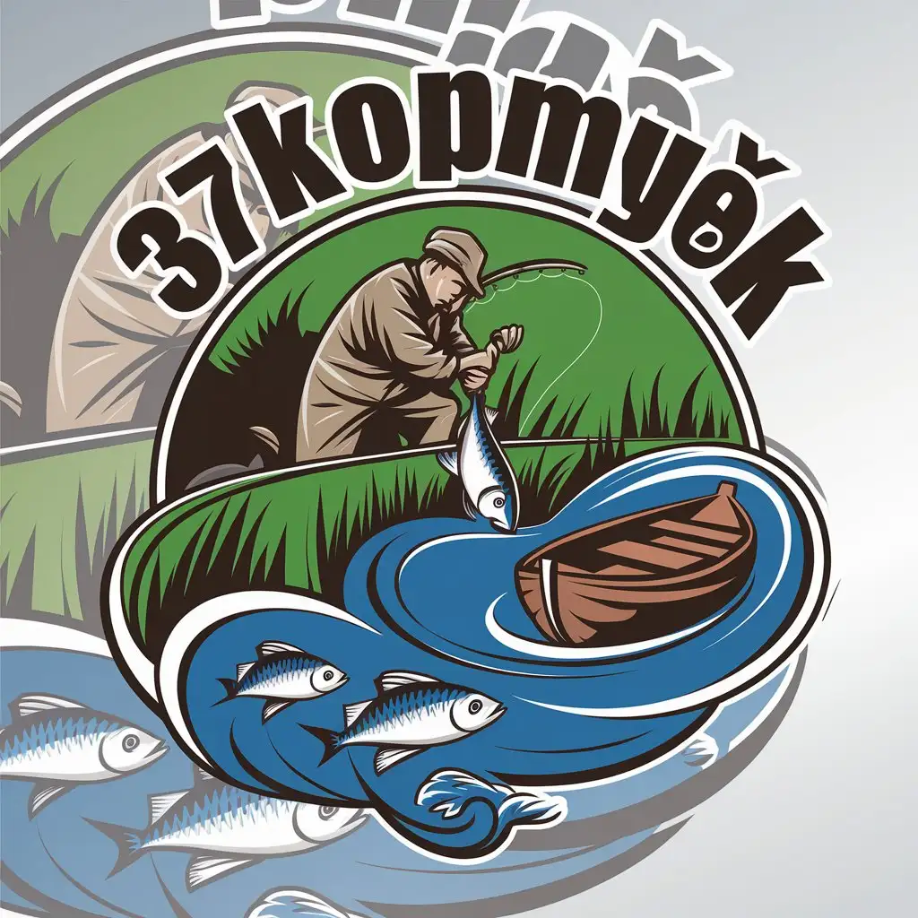 LOGO-Design-for-37kopek-Fisherman-Fish-and-Boat-with-Green-and-Blue-Elements-for-Animals-Pets-Industry