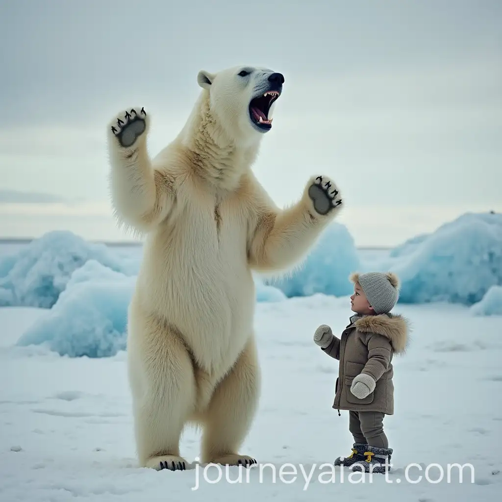 Polar-Bear-Standing-on-Rear-Paws-in-Excited-Gesture-Like-a-Human