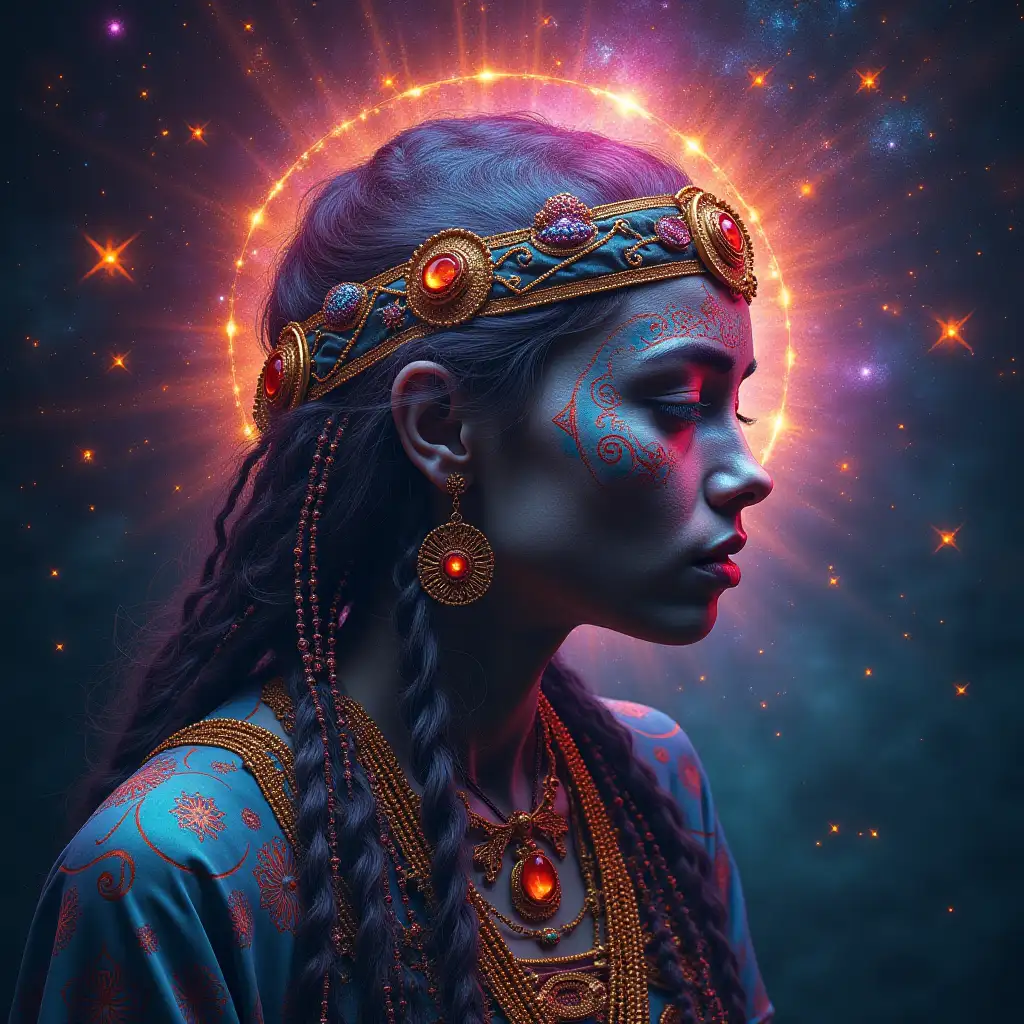 Psychedelic-Portrait-of-a-Woman-Shaman-with-Cosmic-Surreal-Aura