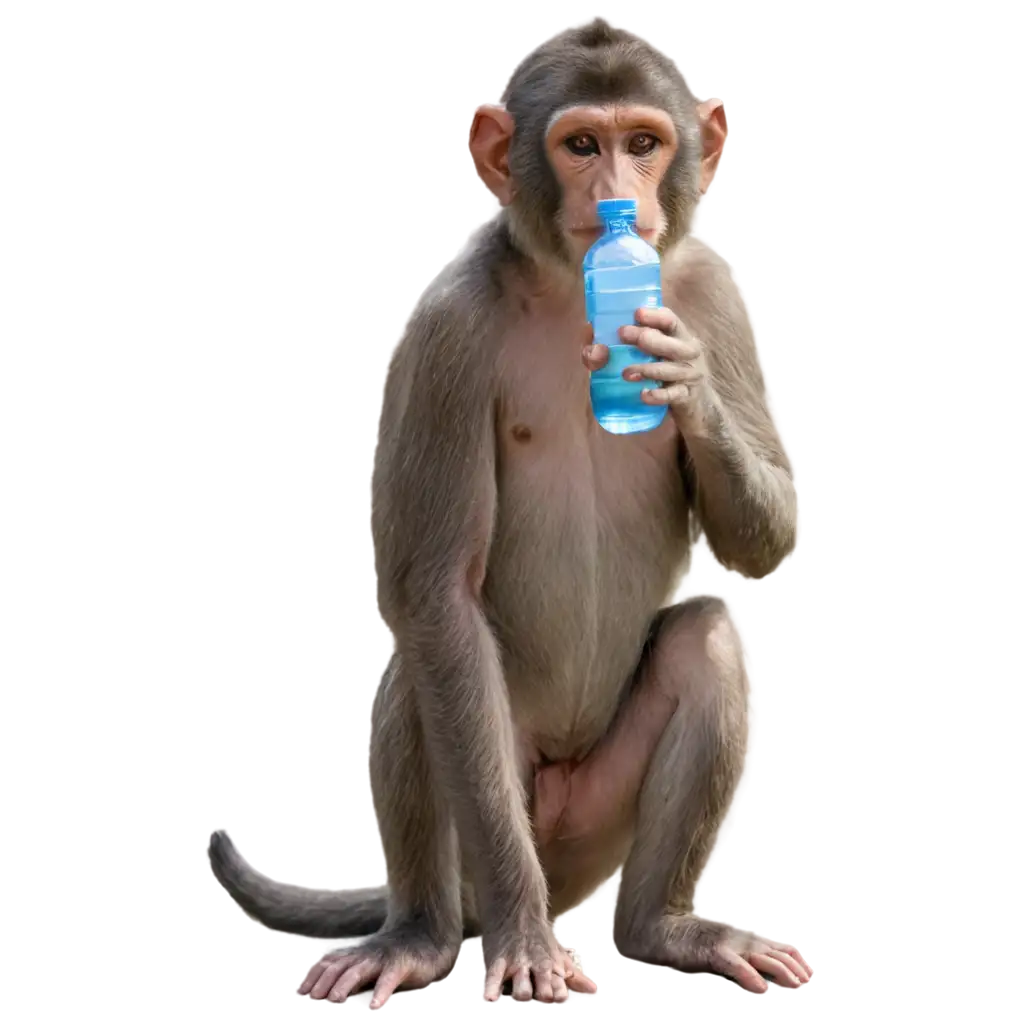 PNG-Image-of-a-Monkey-Drinking-Water-from-a-Bottle-Capturing-the-Essence-of-Playfulness