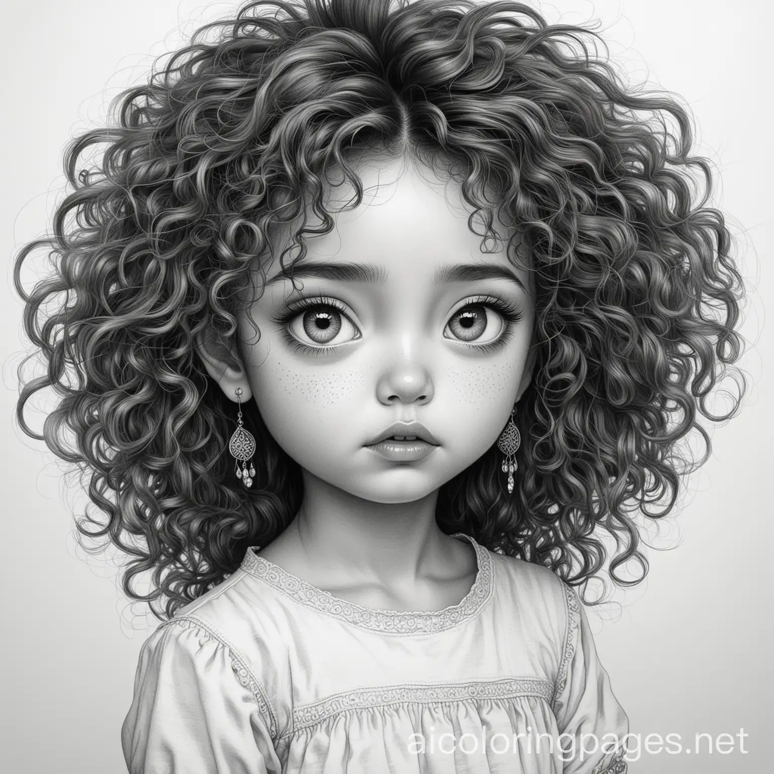 Sad-Little-Girl-with-Big-Eyes-and-Wild-Frizzy-Hair-Coloring-Page