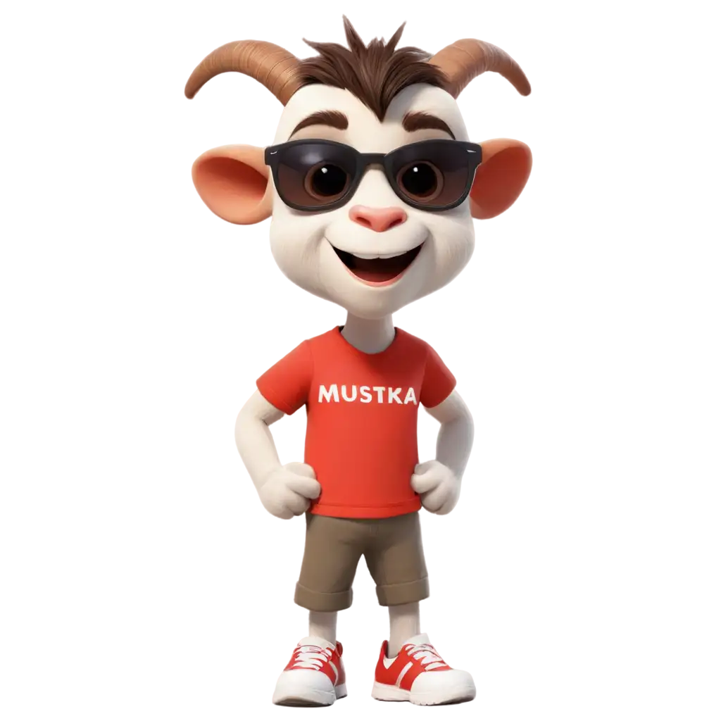 3D-Animated-Disney-Pixar-Little-Goat-PNG-Image-in-Cool-Style-with-Red-Shirt-and-Adidas-Shoes