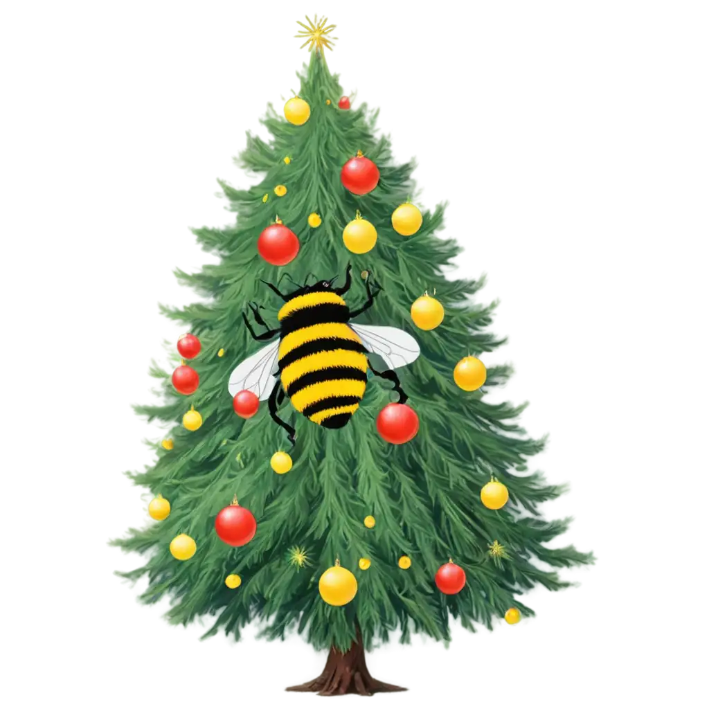 Bumblebee-and-New-Years-Tree-PNG-Image-for-Festive-Designs-and-Seasonal-Graphics