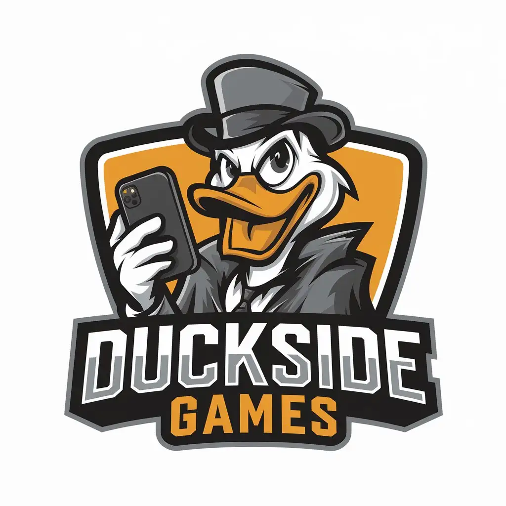 LOGO Design For Duckside Games Crazy Duck with Smartphone in Modern Style