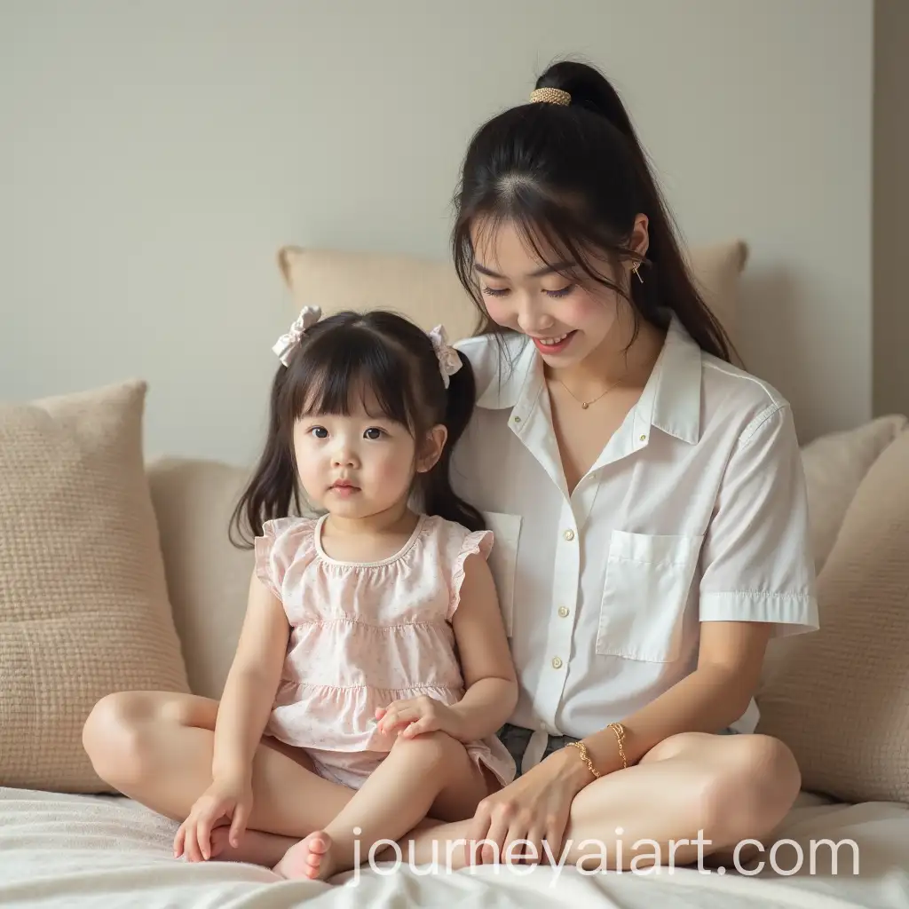 Realistic-Photo-of-Young-Asian-Mother-and-Daughter-in-Casual-Summer-Clothes