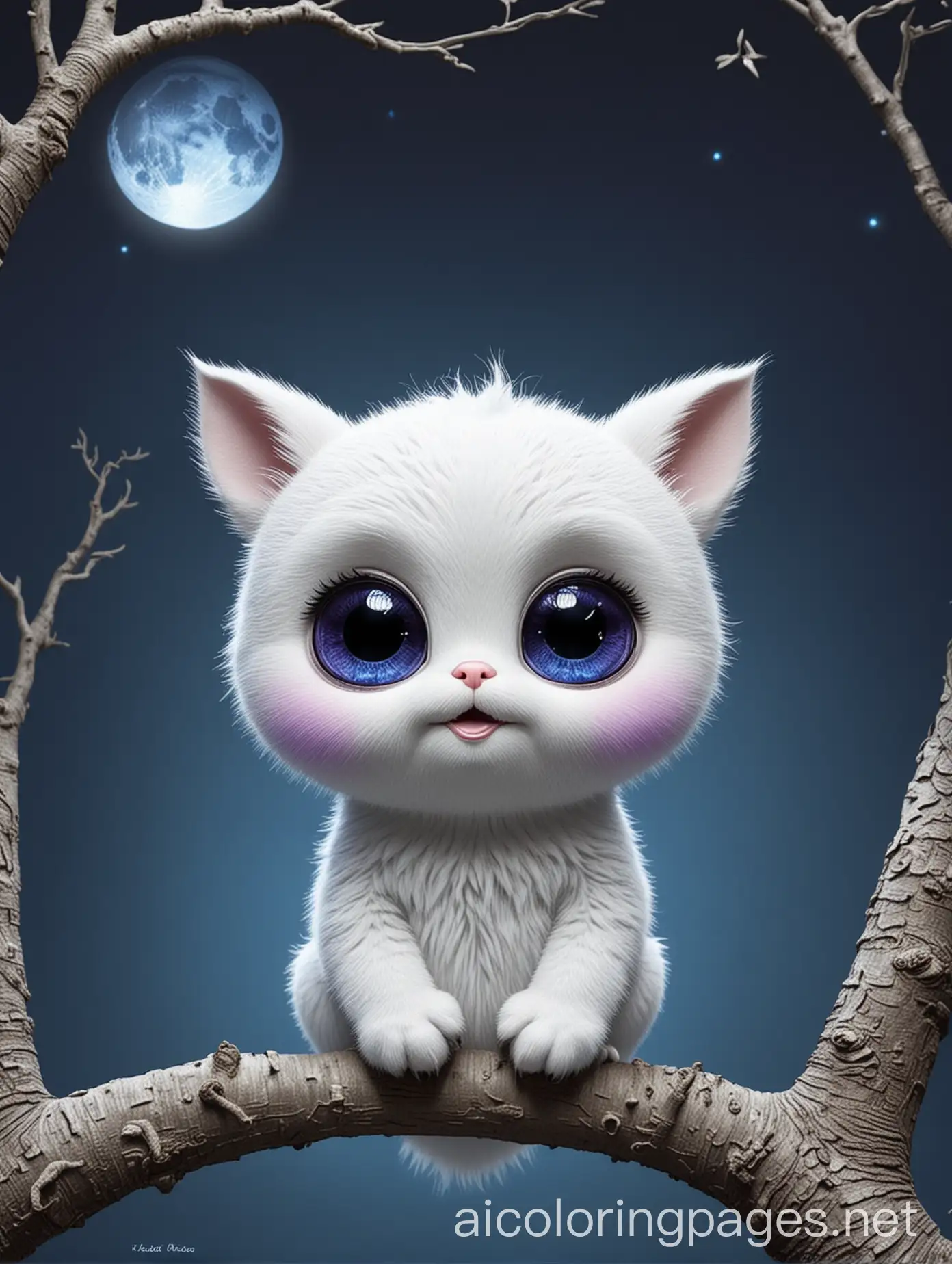 Cute-Blue-Pattern-Alien-with-Big-Head-and-Small-Body-on-Moonlit-Tree-Background