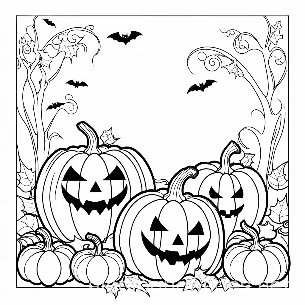 KidFriendly-Halloween-Coloring-Page-Featuring-Pumpkins-and-Bats