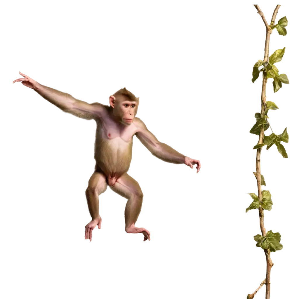 macaque, on a vine, jumping