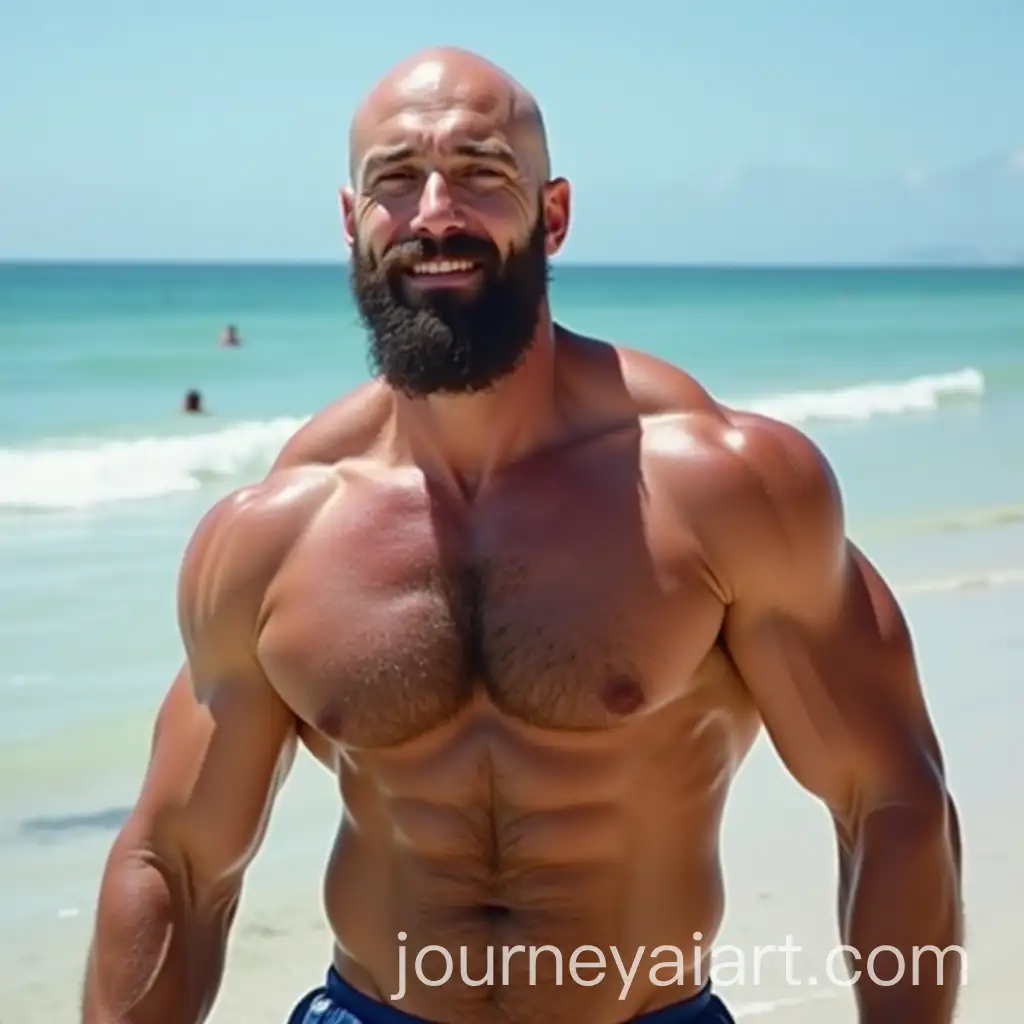 Muscular-Bald-and-Bearded-Spaniard-Man-at-the-Beach