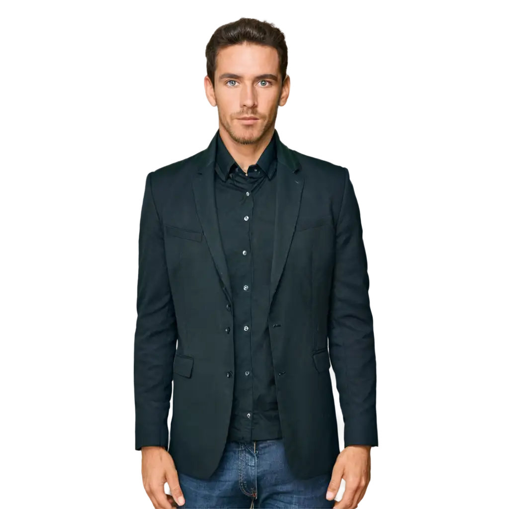 Classic-Black-Mens-Jacket-with-Shirt-PNG-Image-Front-View