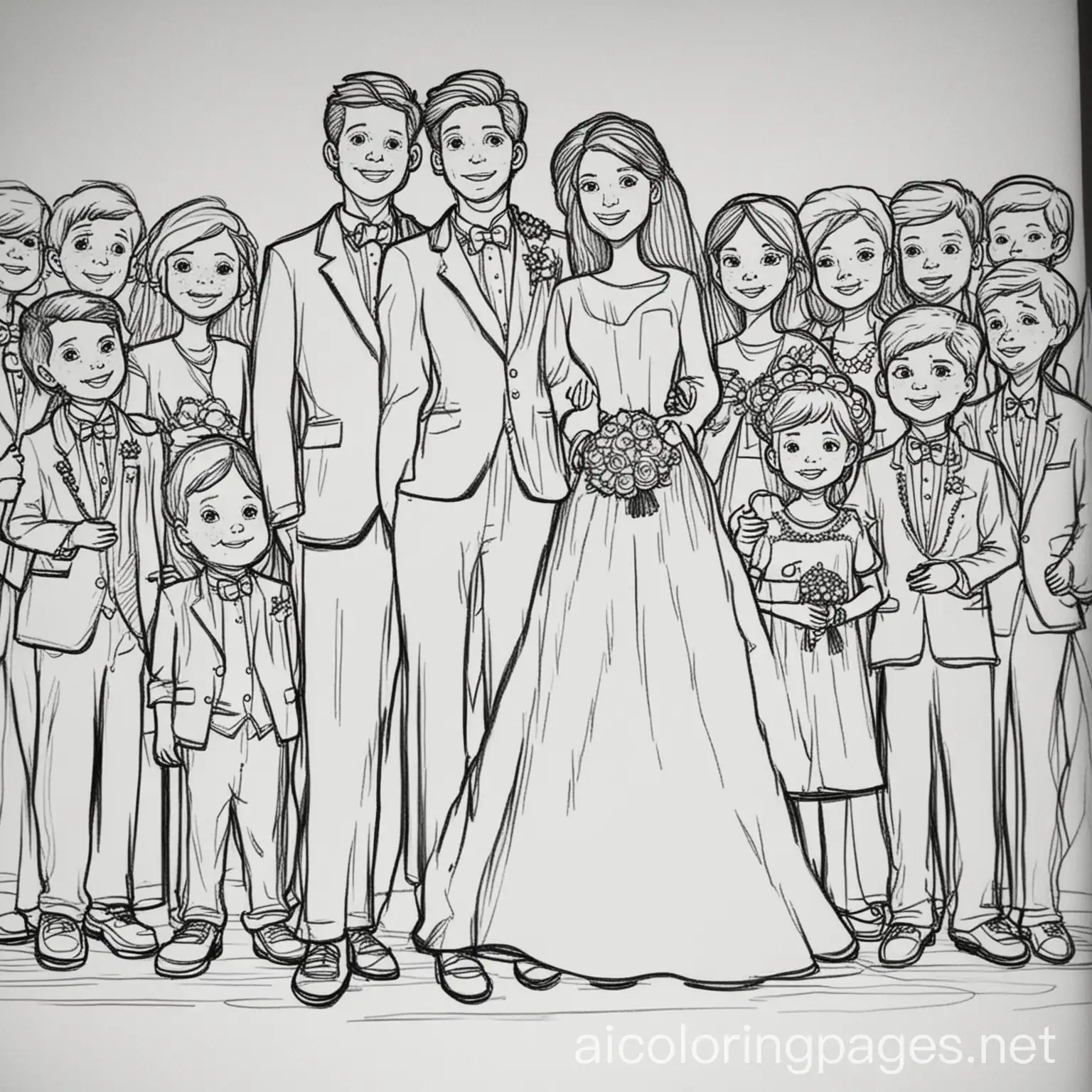 Realistic-Line-Art-Drawing-Wedding-Guests-Coloring-Page