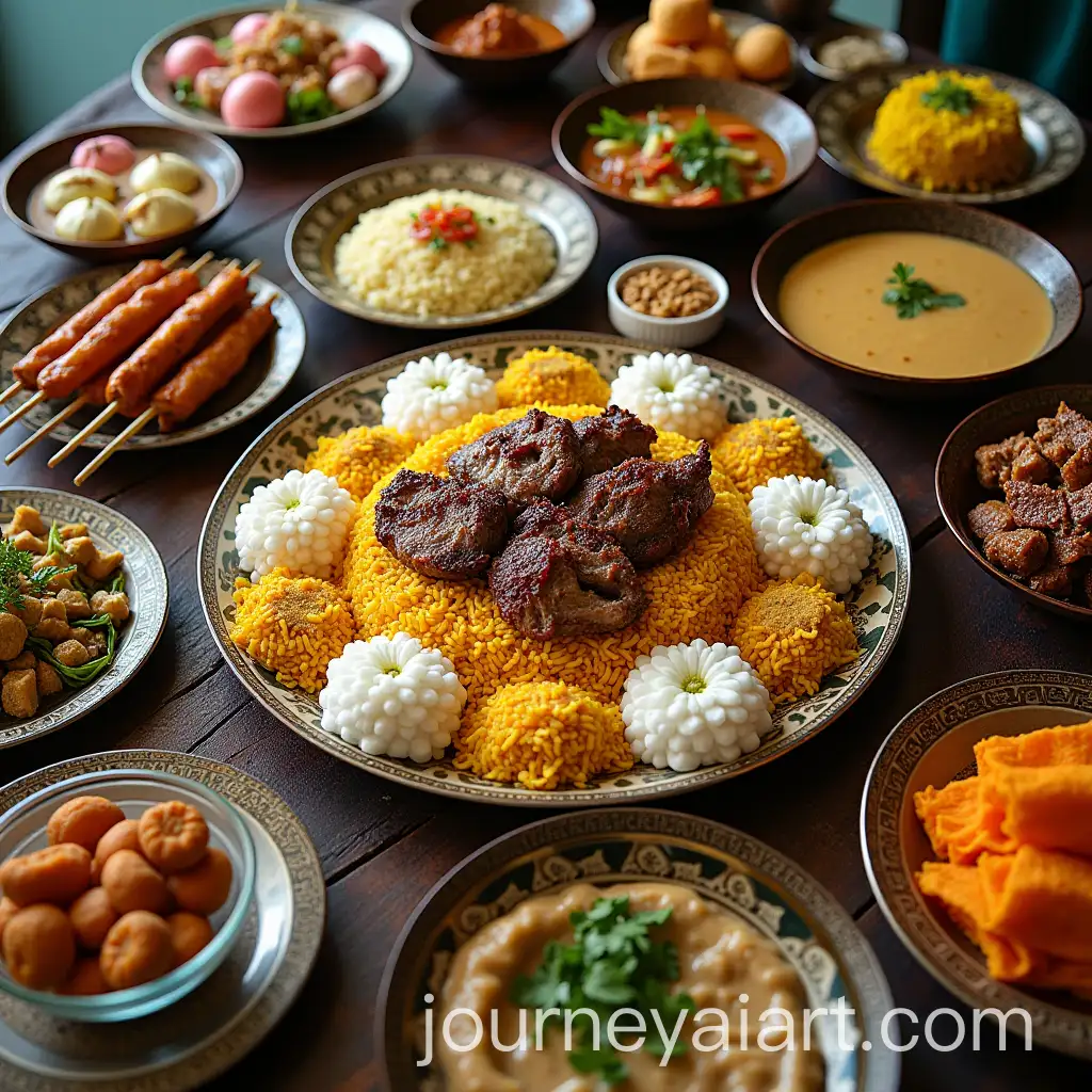 Festive-Hari-Raya-Aidilfitri-Feast-with-Traditional-Dishes-and-Colorful-Kuih-Muih