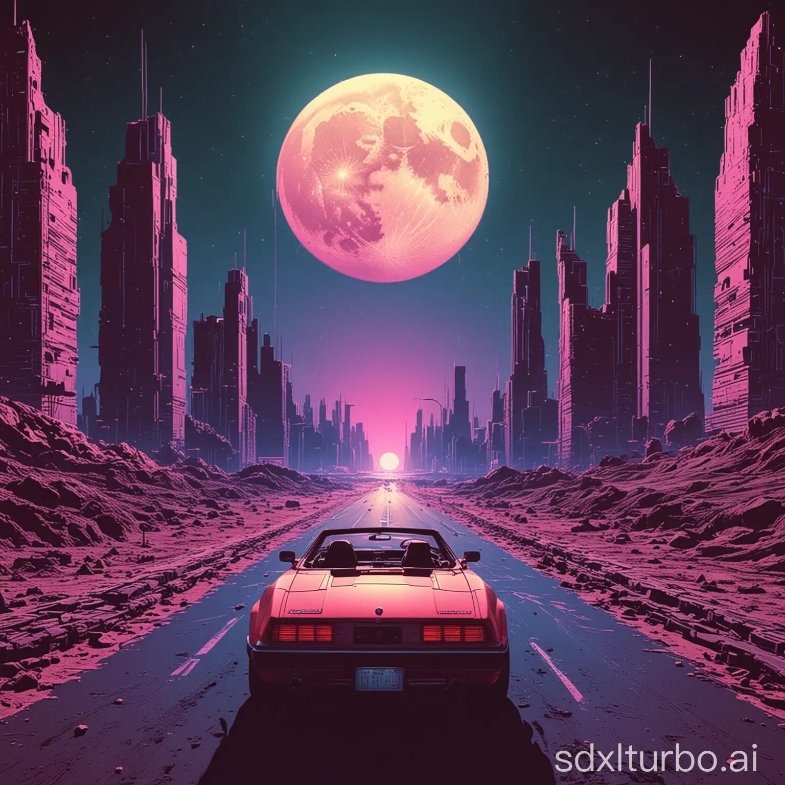 Synthwave-Style-Moon-Cityscape-with-Glitchwave-Buildings