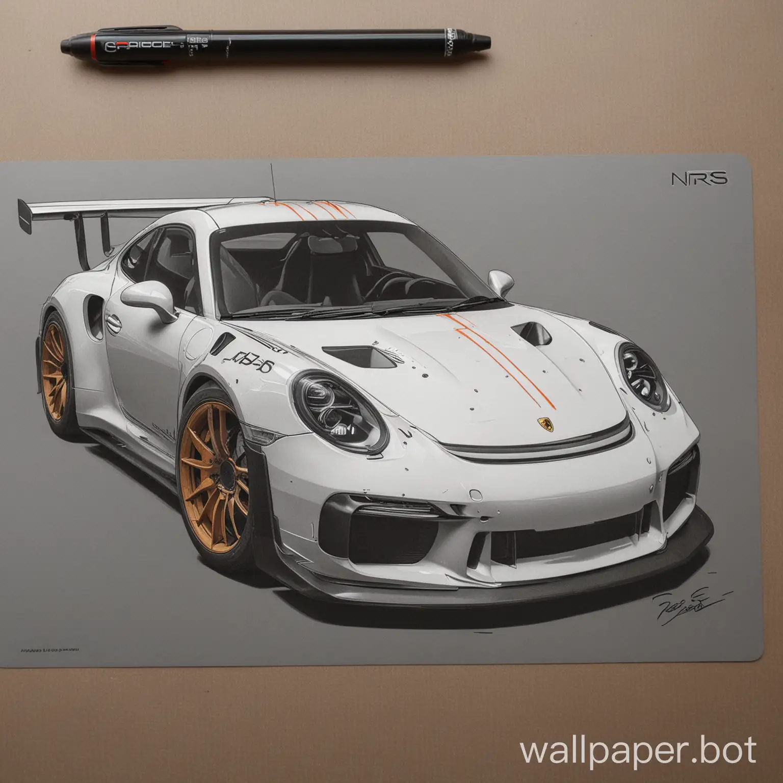 Minimalist-Line-Art-of-Porsche-GT3-RS-with-Custom-NIRAVZN-Numberplate